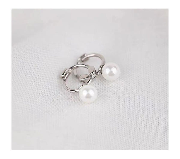 Huggie Pearl Sterling Earring Faux Silver FashionChic
