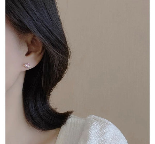 Earring Silver Planet Sterling Heart Rhinestone Stud FashionChic