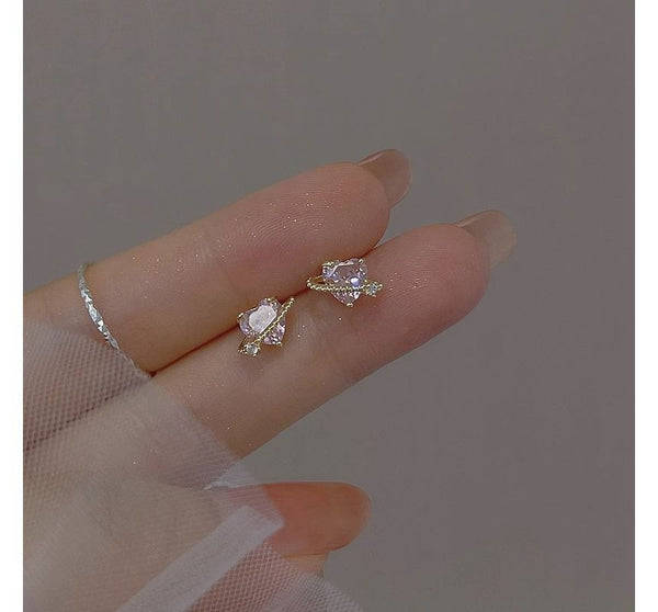 Earring Silver Planet Sterling Heart Rhinestone Stud FashionChic