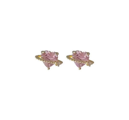 Earring Silver Planet Sterling Heart Rhinestone Stud FashionChic