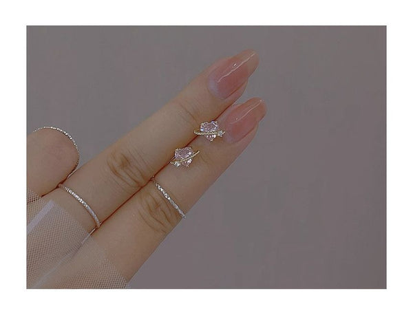Earring Silver Planet Sterling Heart Rhinestone Stud FashionChic