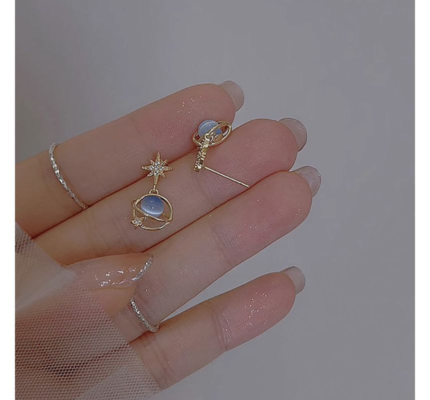 Planet Stone Cat Star Faux Eye Earring Rhinestone Alloy Drop FashionChic