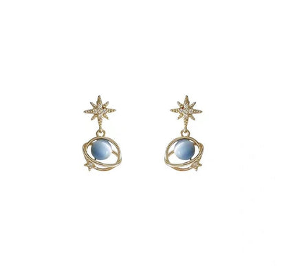 Planet Stone Cat Star Faux Eye Earring Rhinestone Alloy Drop FashionChic