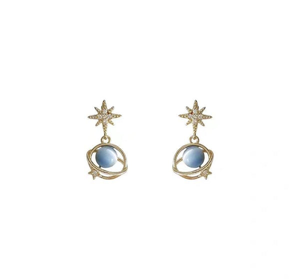Planet Stone Cat Star Faux Eye Earring Rhinestone Alloy Drop FashionChic