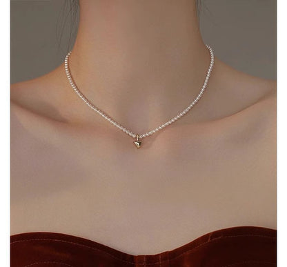 Heart Faux Pearl Choker Pendant FashionChic