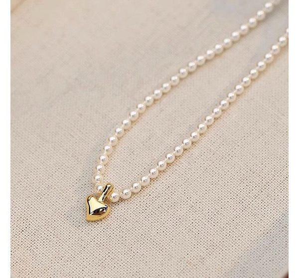 Heart Faux Pearl Choker Pendant FashionChic