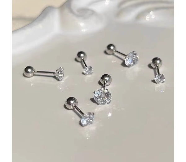 (Various Sterling Designs) Barbell Earring Silver Rhinestone FashionChic