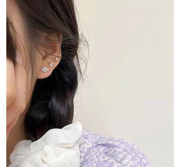 (Various Sterling Designs) Barbell Earring Silver Rhinestone FashionChic