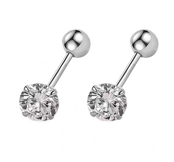 (Various Sterling Designs) Barbell Earring Silver Rhinestone FashionChic