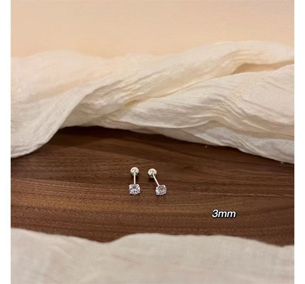 (Various Sterling Designs) Barbell Earring Silver Rhinestone FashionChic