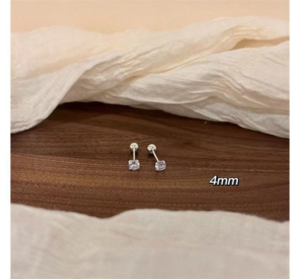 (Various Sterling Designs) Barbell Earring Silver Rhinestone FashionChic