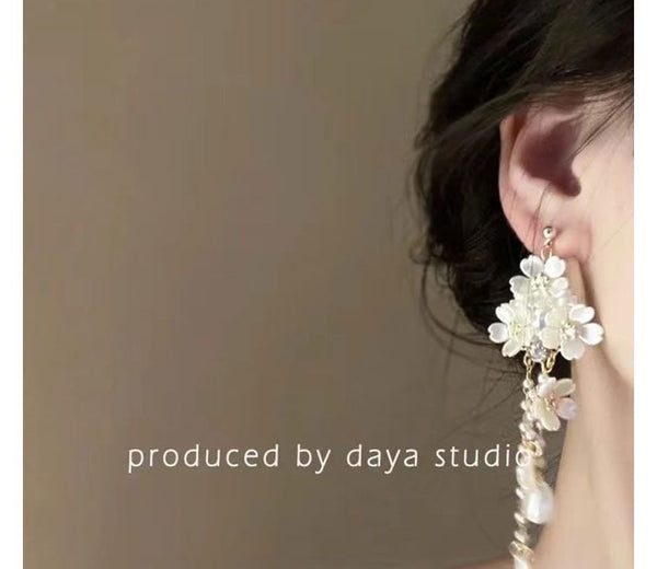 Floral Pearl Faux Chandelier Earring Alloy FashionChic