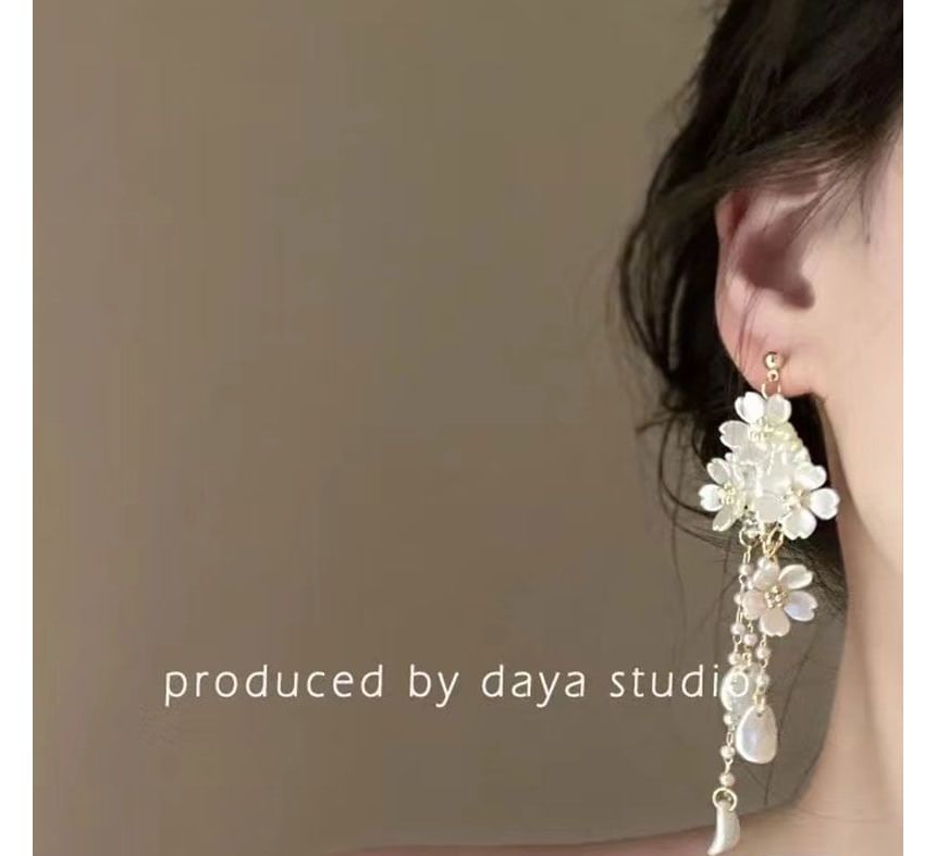 Floral Pearl Faux Chandelier Earring Alloy FashionChic