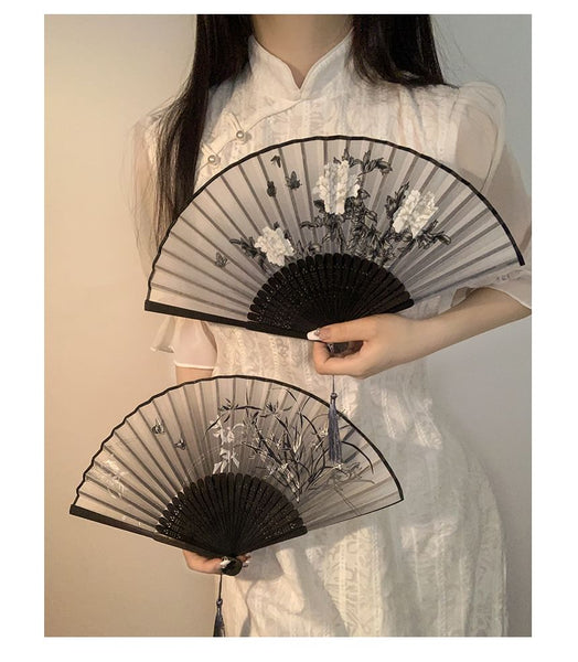 Foldable (Various Hand Designs) Floral Fan Fabric FashionChic