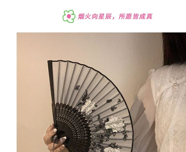 Foldable (Various Hand Designs) Floral Fan Fabric FashionChic
