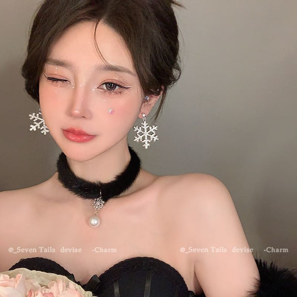 Chandelier Christmas Drop Choker Set Tree Snowflake Fluffy / Earring Bracelet FashionChic