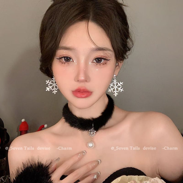 Chandelier Christmas Drop Choker Set Tree Snowflake Fluffy / Earring Bracelet FashionChic