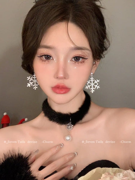 Chandelier Christmas Drop Choker Set Tree Snowflake Fluffy / Earring Bracelet FashionChic