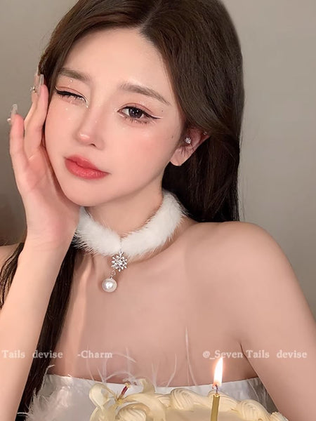 Chandelier Christmas Drop Choker Set Tree Snowflake Fluffy / Earring Bracelet FashionChic