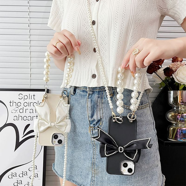Phone Bow Faux Case Lanyard Pearl FashionChic