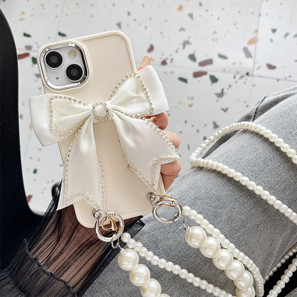 Phone Bow Faux Case Lanyard Pearl FashionChic