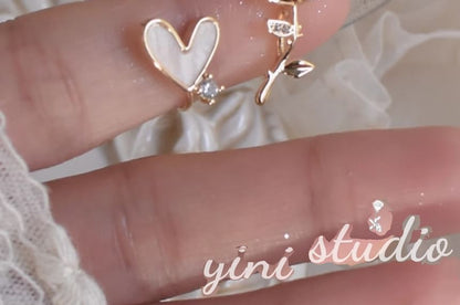 Earring Alloy Rose Asymmetrical Heart Rhinestone Stud FashionChic