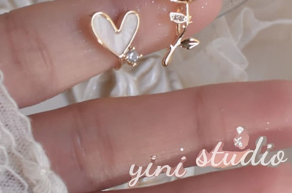 Earring Alloy Rose Asymmetrical Heart Rhinestone Stud FashionChic