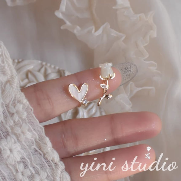 Earring Alloy Rose Asymmetrical Heart Rhinestone Stud FashionChic