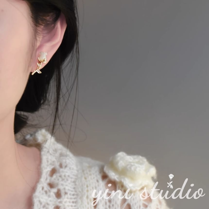 Earring Alloy Rose Asymmetrical Heart Rhinestone Stud FashionChic