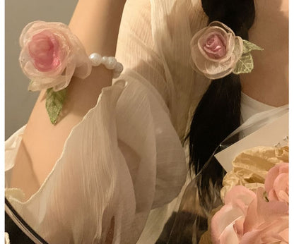 (Various / Designs) Tie Scrunchie Hair Pearl Clip Mesh Rose Faux FashionChic