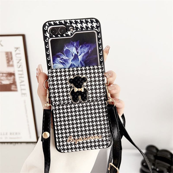 Lanyard Phone Cat Case Pearl Faux Houndstooth FashionChic