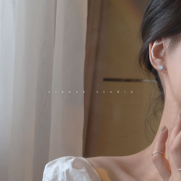 Earring Rhinestone Moon Silver Asymmetrical Stud Sterling FashionChic