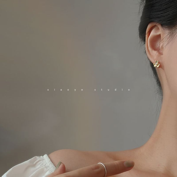 Pearl Huggie Sterling Flower Faux Silver Earring FashionChic