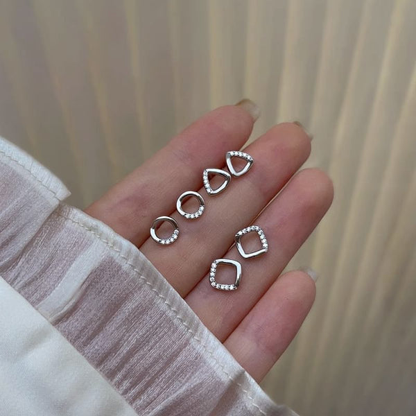 Silver (Various Sterling Geometric Earring Designs) Rhinestone Stud FashionChic