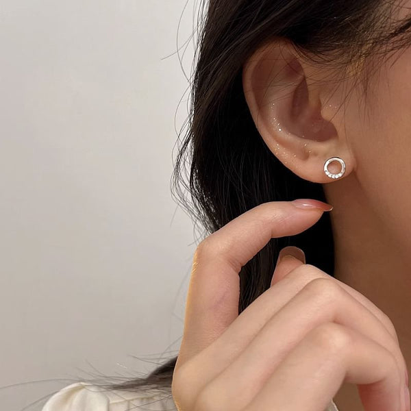 Silver (Various Sterling Geometric Earring Designs) Rhinestone Stud FashionChic