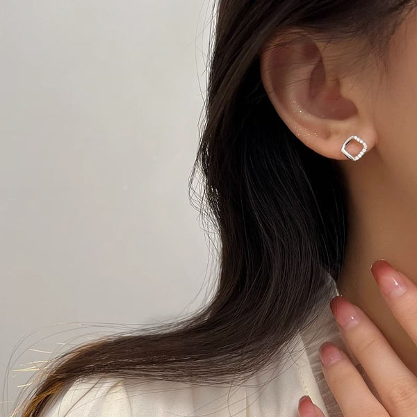 Silver (Various Sterling Geometric Earring Designs) Rhinestone Stud FashionChic