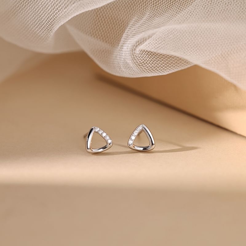 Silver (Various Sterling Geometric Earring Designs) Rhinestone Stud FashionChic