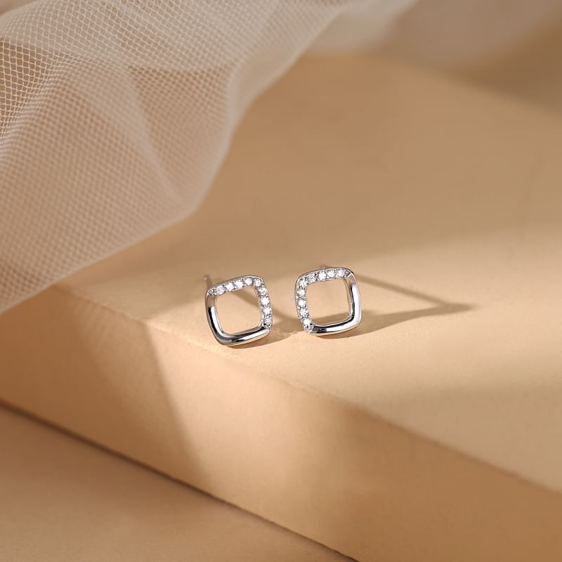 Silver (Various Sterling Geometric Earring Designs) Rhinestone Stud FashionChic