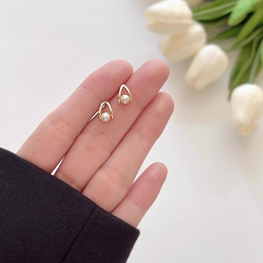 Pearl Sterling Earring Stud Silver Faux FashionChic