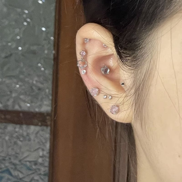 Faux Earring Gemstone Barbell Sterling Silver FashionChic