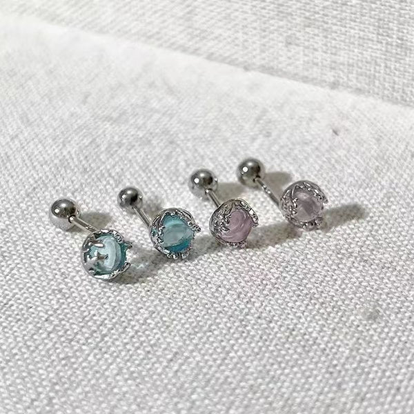 Faux Earring Gemstone Barbell Sterling Silver FashionChic
