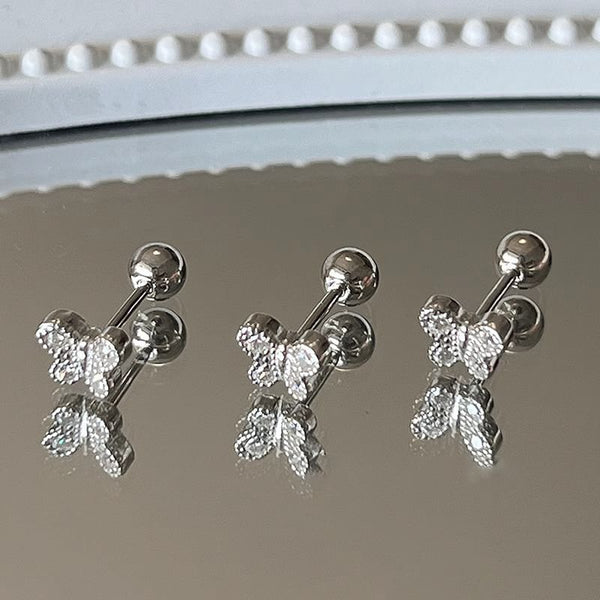 Earring Rhinestone Barbell Silver Sterling Butterfly FashionChic
