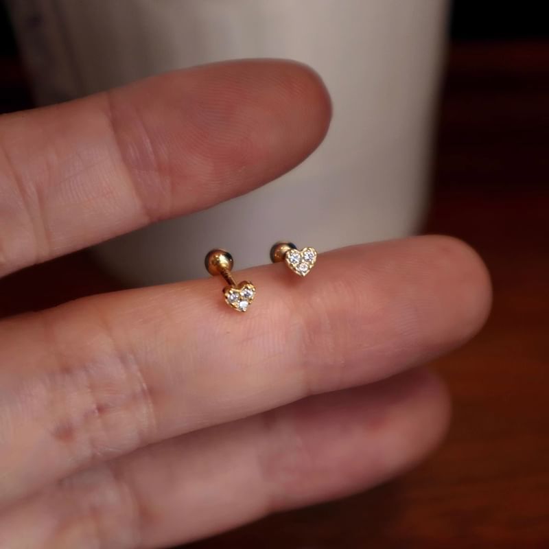 Rhinestone Earring Silver Barbell Sterling Heart FashionChic