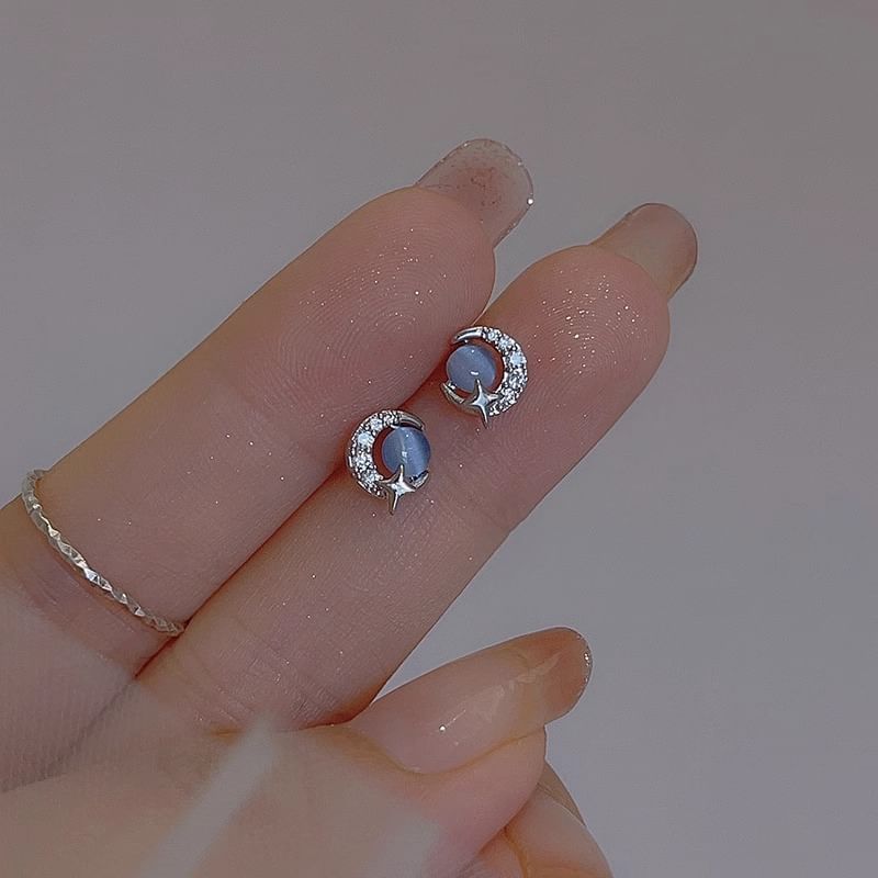 Stud Sterling Silver Earring Moon FashionChic