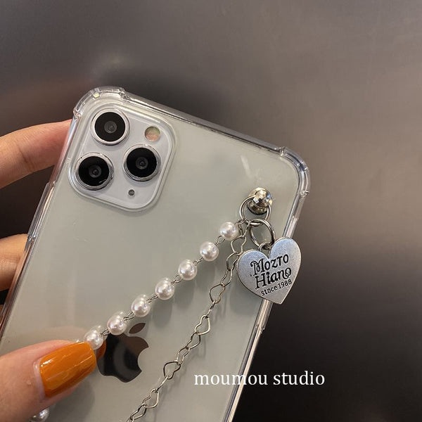 Faux Case Phone Strap Pearl Heart FashionChic