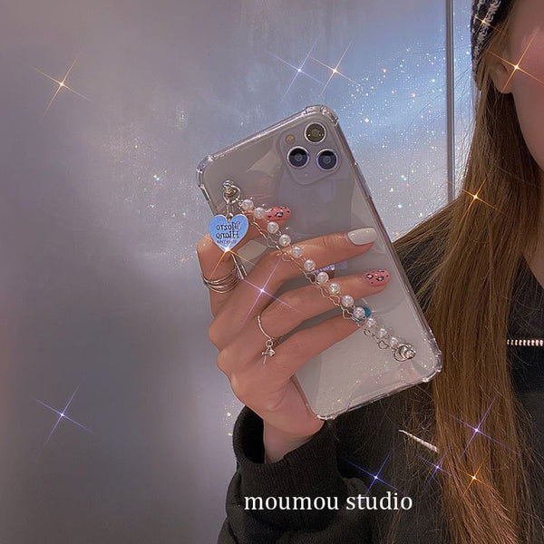 Faux Case Phone Strap Pearl Heart FashionChic