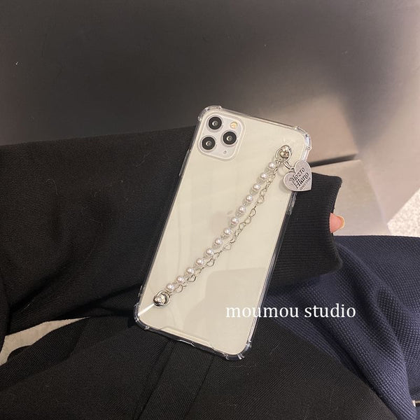 Faux Case Phone Strap Pearl Heart FashionChic