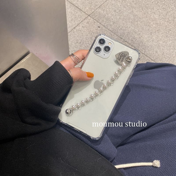 Faux Case Phone Strap Pearl Heart FashionChic