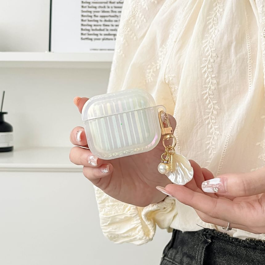 Shell White Pearl With Skin Texture / Pro Earphone Stripe Case AirPods Charm FashionChic