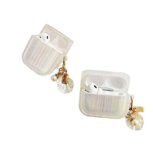Shell White Pearl With Skin Texture / Pro Earphone Stripe Case AirPods Charm FashionChic